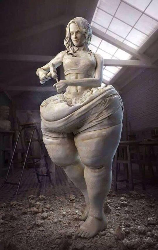 Cool-stone-fat-woman-sculpting-herself